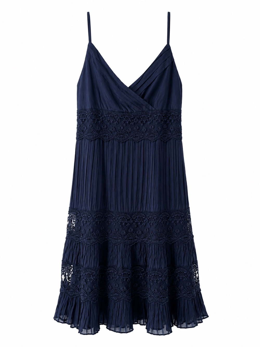 Ann Taylor Petites Navy Blue Lace Pleated Sleeveless Dress Size 8P silk blend